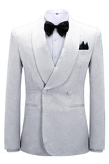 White Jacquard Double Breasted Shawl Lapel Wedding Suit