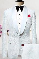 White Jacquard Shawl Lapel Wedding Suit for Men Newest