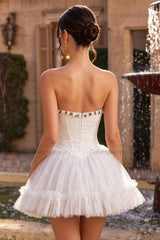 White Lace A-Line Corset Short Homecoming Dress with 3D Flowers