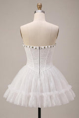 White Lace A-Line Corset Short Homecoming Dress with 3D Flowers