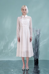 White Lace Midi A Line Long Sleeve Causal Dress