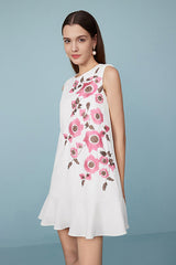 White Mini Sleeveless Embroidered Casual Summer Dress