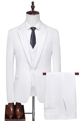 White Notched Lapel One Button 3 Piece Men's Prom Suit
