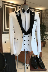 White Peaked Lapel 3 Piece Slim Prom Suit