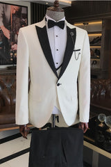 White Peaked Lapel Three Piece Prom Suit for Men