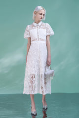 White Puff Sleeve Midi Lace Boho Dress