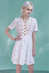 White Short Sleeve Lace Summer Dress