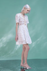 White Short Sleeve Lace Summer Dress