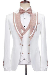 White Slim Fit Peaked Lapel Three Piece Wedding Suit