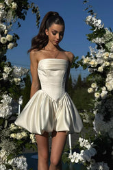 White Strapless Homecoming Dress Sleeveless Short Cocktail Dress With Pleated