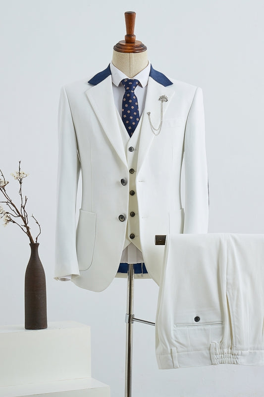 White Three Piece Notched Lapel Prom Suit for Men