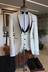 White Three Piece Peaked Lapel Prom Suit