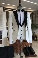 White Three Piece Peaked Lapel Prom Suit