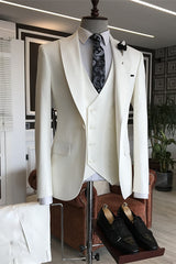 White Three Piece Peaked Lapel Prom Suit