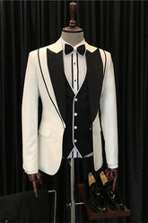 White Three Piece Shawl Lapel Wedding Suit