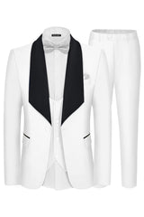 White Three Piece Shawl Lapel Wedding Suit