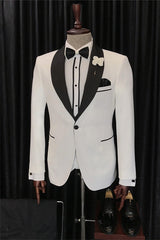 White Three Piece Slim Fit Groom Suit