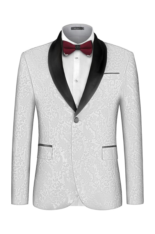 White Two Piece Jacquard Shawl Lapel Wedding Suit