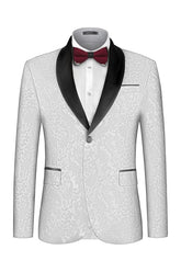 White Two Piece Jacquard Shawl Lapel Wedding Suit