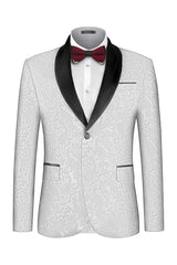 White Two Piece Jacquard Shawl Lapel Wedding Suit
