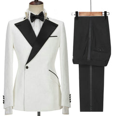 White Two Piece Peaked Lapel Prom Suit