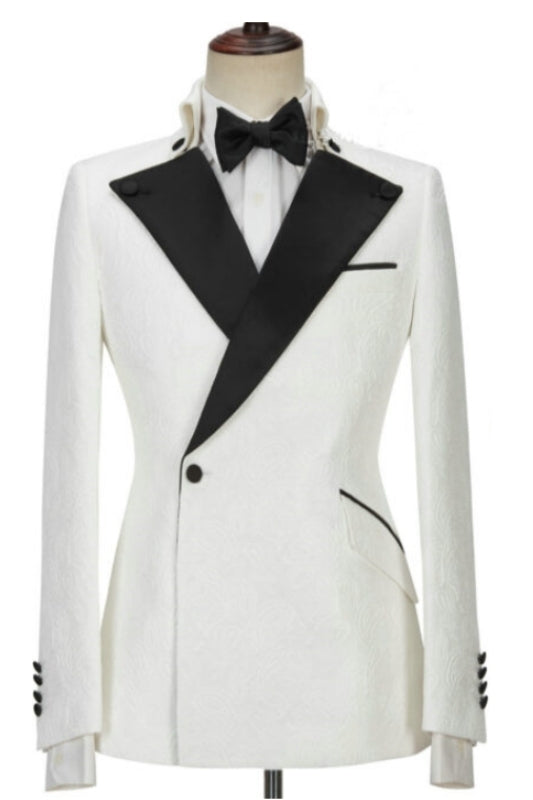 White Two Piece Peaked Lapel Prom Suit