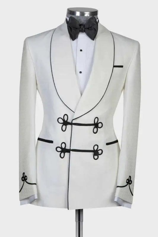 White Two Piece Shawl Lapel Wedding Suit for Men