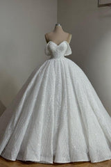 White Wedding Dress A Line Off The Shoulder Lace Bridal Gown With Pearls