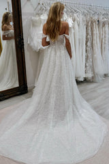 White Wedding Dress A Line Strapless Off The Shoulder Sleeveless Beaded Tulle Bridal Gown With Pearls