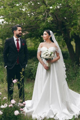 White Wedding Dress A Line Sweetheart Off The Shoulder Lace Bridal Gown