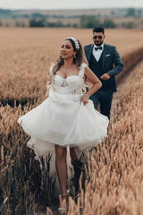 White Wedding Dress A Line Tulle Sleeveless Bridal Gown With Lace