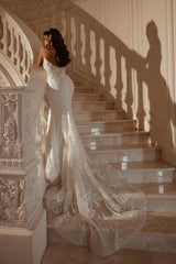 White Wedding Dress Lace Mermaid Sweetheart Spaghetti Strap Bridal Gown