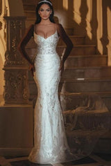 White Wedding Dress Lace Mermaid Sweetheart Spaghetti Strap Bridal Gown