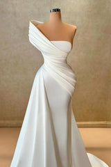 White Wedding Dress Mermaid One Shoulder Satin Sleeveless Bridal Gown