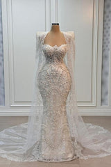 White Wedding Dress Mermaid Strapless Sleeveless Beaded Watteau Train Tulle Bridal Gown With Pearls