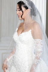 White Wedding Dress Mermaid Strapless Sleeveless Lace Sequined Long Bridal Gown With Detachable Train