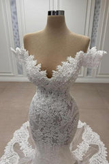 White Wedding Dress Mermaid Sweetheart Off The Shoulder Lace Tulle Bridal Gown With Appliques