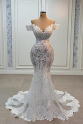 White Wedding Dress Mermaid Sweetheart Off The Shoulder Lace Tulle Bridal Gown With Appliques