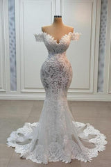 White Wedding Dress Mermaid Sweetheart Off The Shoulder Lace Tulle Bridal Gown With Appliques