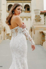 White Wedding Dress Mermaid Sweetheart Off The Shoulder Tulle Bridal Gown With Appliques