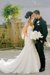 White Wedding Dress Mermaid Sweetheart Spaghetti Strap Tulle Bridal Gown With Appliques