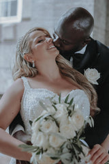 White Wedding Dress Mermaid Sweetheart Spaghetti Straps Sleeveless Beaded Sequined Long Bridal Gown