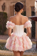 White and Pink A-Line Corset Short Homecoming Dress with 3D Flowers