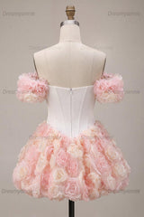 White and Pink A-Line Corset Short Homecoming Dress with 3D Flowers