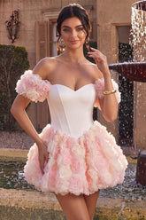 White and Pink A-Line Corset Short Homecoming Dress with 3D Flowers