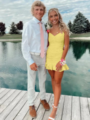 Cute Sheath Satin Short Homecoming Dress with Ruffles
