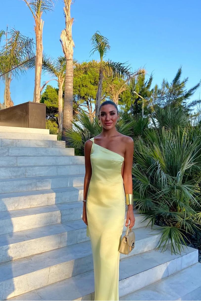 Yellow Mermaid Prom Dress Sleeveless One Shoulder Satin Formal Dress