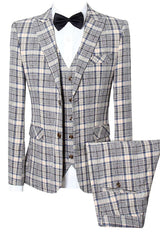 Yellow Plaid Peaked Lapel 3 Piece Slim Fit Business Suit