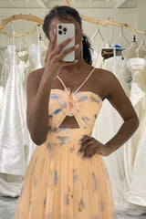 Yellow Prom Dress Tulle A Line Long Tiered Evening Dress