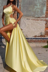 Yellow Sheath/Column Prom Dress One Shoulder Evening Dress